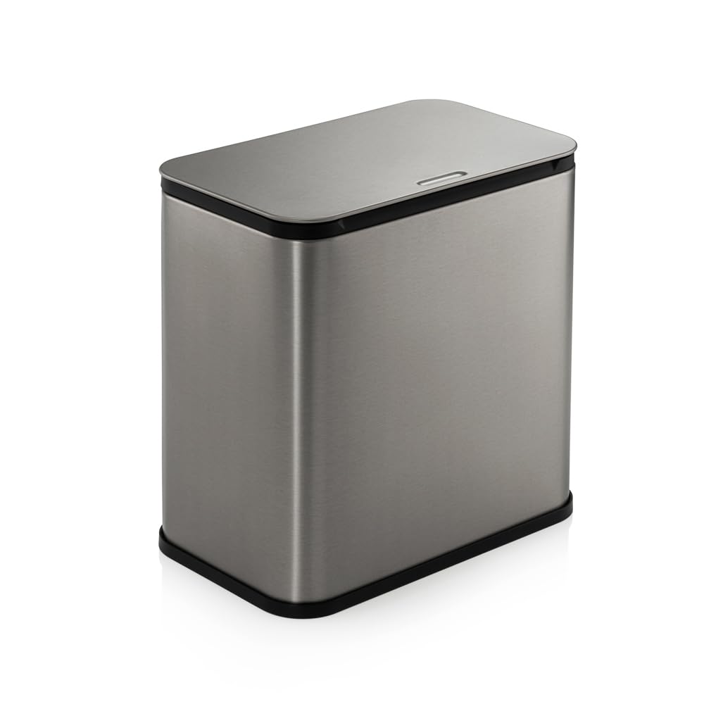 Red Factor - Cubo de basura de compost (acero inoxidable, con tapa filtrante, 5 L, sin olor, cubo de residuos de cocina para puerta de armario, encimera o debajo del fregadero (gris metálico)