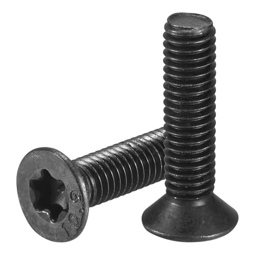 QUARKZMAN Vis À Tête Plate Torx M6-1 x 25mm, 30Pcs Acier Au Carbone Classe 10.9 Tête Fraisée Torx Antivol, Finition Oxyde Noir, Filetage Complet