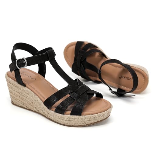 Image of Luoika Women's Wide Width Wedge Sandals, Platform Ankle Strap Open Toe Espadrille Wedge Pump Heel Women's Sandals Concise Casual Summer Shoes.
