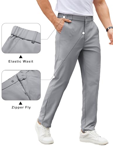 Image of COOFANDY Mens Casual Chino Pants Elastic Waist Classic-Fit Dress Slacks