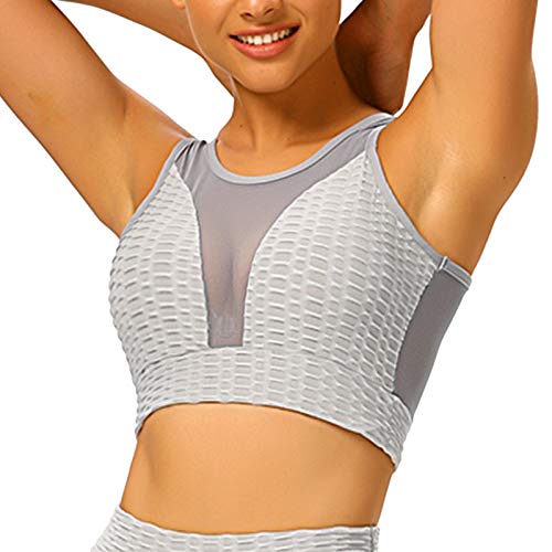 FITTOO Soutien-Gorge de Sport Femme avec Pad Tops en Maille sans Manches T-Shirt Débardeur Rembourré Fitness Yoga Gym Gris XL Cover