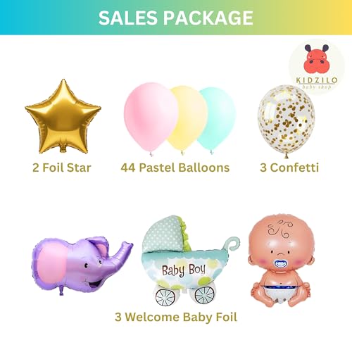 Image of 57 Pcs Welcome Baby Boy Decoration Kit | Balloons, Banner, Curtains, Foils, Stars, Hearts, Ribbon & Confetti for Baby Shower & Newborn Celebration Set 16