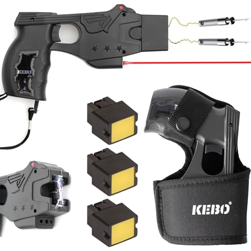 KEBO Heavy Duty Stun Gun with LED Flashlight, 15 Foot Range, 1.80 µC Painful, Rechargeable Self...