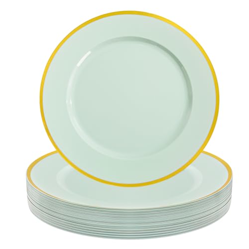 WDF 25Pack Green Charger Plates - 12Inch Sage Green Chargers for Dinner Plates - Heavy-Duty Plastic Chargers for Baby Shower/Wedding/Tea Party/Birthday/Tabletop Decor