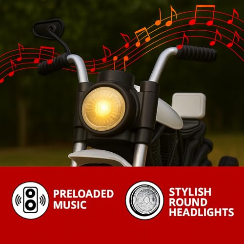 Image of Kawaii Kids 6V Battery Operated Ride-On Bike with Music & LED Lights, White