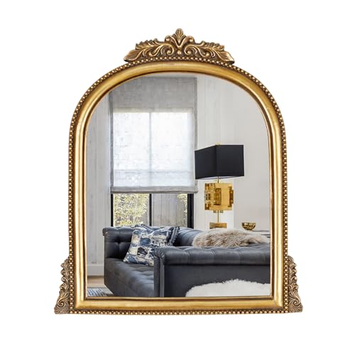 OIGUMR Gold Baroque Arched Makeup Mirror - 15.2x11.6 inch Resin Frame