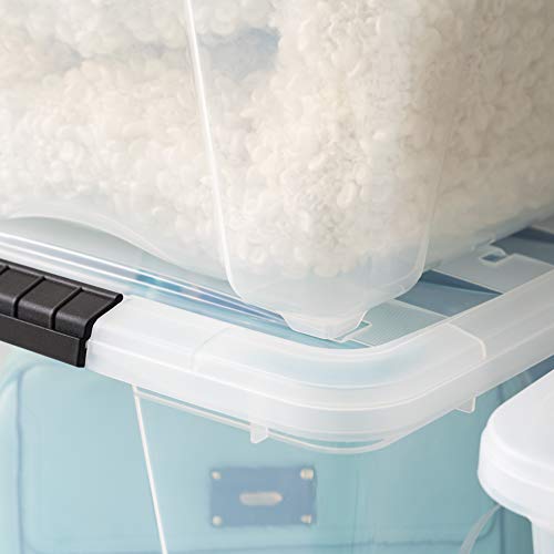 Image of IRIS USA 54 Qt Stackable Plastic Storage Bins with Lids, 4 Pack - BPA-Free, Made in USA - See-Through Organizing Solution, Latches, Durable Nestable Containers, Secure Pull Handle - Clear