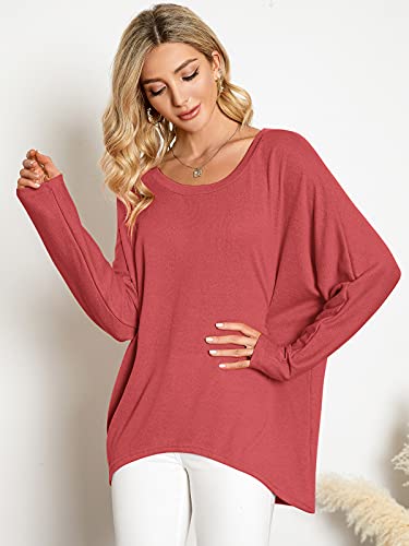 Image of ZANZEA Women's Off The Shoulder Batwing Tops Casual Loose Oversized Tshirts Long Sleeve Fall Pullover Sweater Tops