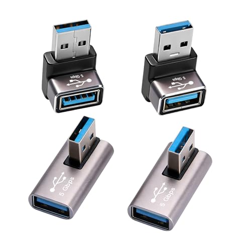 AIMHDUTY Right Angle USB Adapter 4-Pack OTG 90 Degree USB 3.0 Male to Female Connector (Left & Right Up & Down) Support Charge and Data Sync (5GBps) for PC Laptpo Mouse Keyboard and More