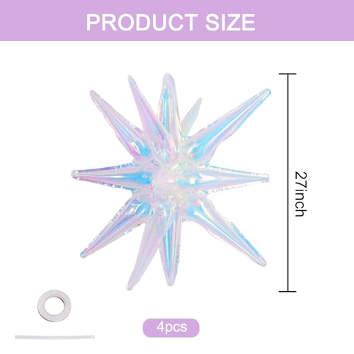 Image of TONIFUL 4 Pcs Explosion Star Balloons Iridescent Foil Balloon Party Decor | 22 Inch Large Mylar Star Balloon for Holographic Party Decor Birthday Wedding Bridal Shower Baby Shower Bachelorette Supplies