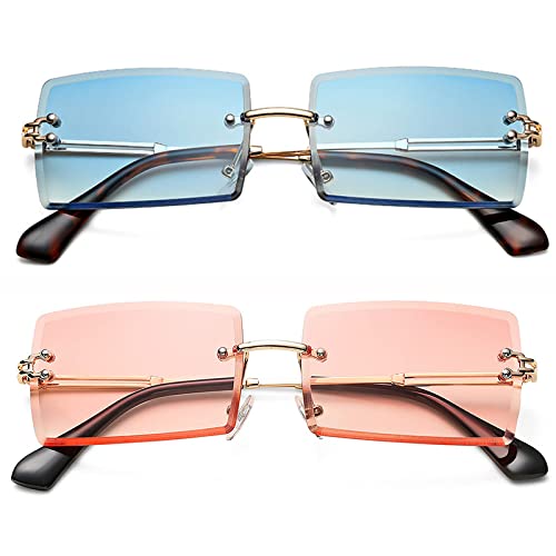 Lunettes de soleil rectangulaires sans monture UV400 pour homme et femme lot de 2
