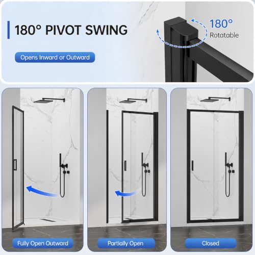 Image of 26-30 inch W x 72 inch H Pivot Shower Door, 3 /16 inch(5mm) Glass, Matte Black