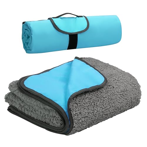 Image of Tirrinia Large Waterproof Outdoor Blanket, Soft Warm Windproof Stadium Blanket with Sherpa Fleece and Foldable for Outdoor Sport, Baseball, Football, Beach, Concerts, Car