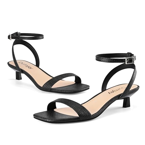 Image of Women Kitten Heel Raffia Sandals Ankle Strap Low Heeled Sandals Square Open Toe Dress Party Shoes - Raffia Black 10 US