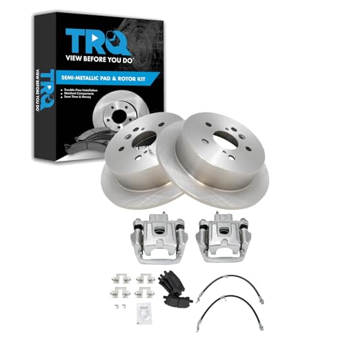 Image of TRQ Rear Brake Pad and Rotor Set Semi Metallic Calipers Compatible with 2004-2006 Lexus RX330 2006-2008 RX400h 2007-2009 RX350 2006-2007 Toyota Highlander with All Wheel Drive