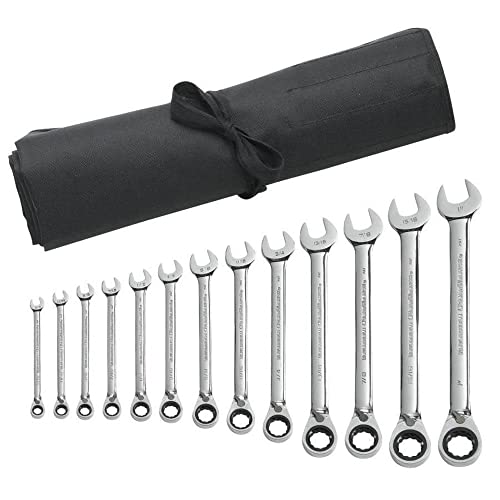 GEARWRENCH 13 Pc. 12 Pt. Reversible Ratcheting Combination Wrench Set with Tool Roll, SAE - 9509RN