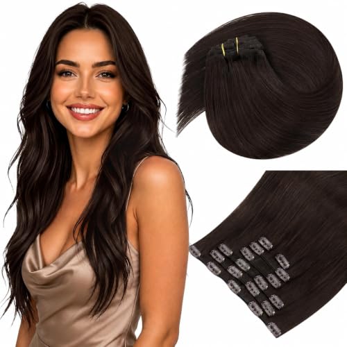 Sunny Hair Clip in Hair Extensions Real Human Hair Chocolate Brown
