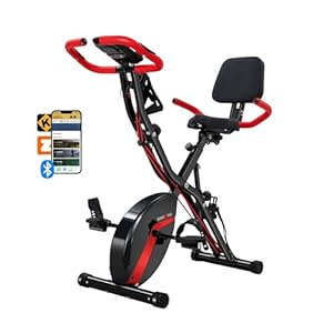 BARWING Stationary Exercise Bike for Home Workout, 5 IN 1 Foldable Indoor Cycling Bike for Seniors, 350LB Capacity, 16-Level Magnetic Resistance, Seat Backrest Adjustments