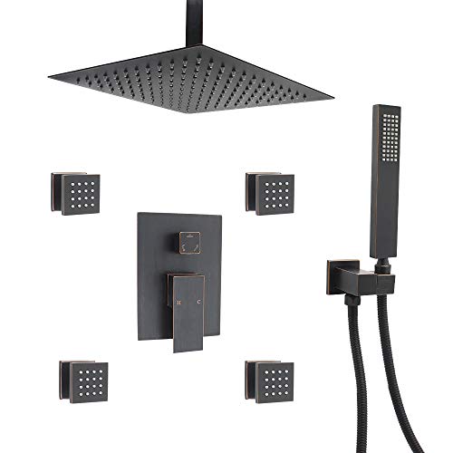 Enga Shower System Ceiling Shower Faucet Set with High Pressure 12 Rain Shower Head Set and Body Jets, Oil Rubbed Bronze