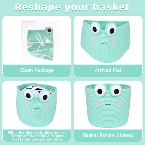 Image of Large Storage Basket, Frog Shaped Cotton Rope Woven Basket for Nursery, Blanket Baby Toy Storage Organizer Laundry Basket Gifts Empty, Cat Dog Bin Toys