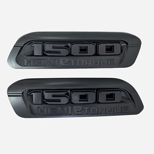 Image of 2pack OEM 1500 Etorque Exterior Badges Emblems Left Right Side Badges Hood 3D ABS Compatible with fits 1500 68500542AA 68500541AA (All Black)