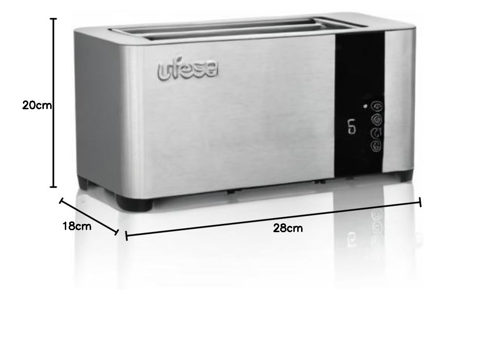 Ufesa Duo Plus Delux, toster ze stali nierdzewnej, cyfrowy ekran LCD, 1400 W, 2 długie otwory, szeroka usta, 7 poziomów opiekania
