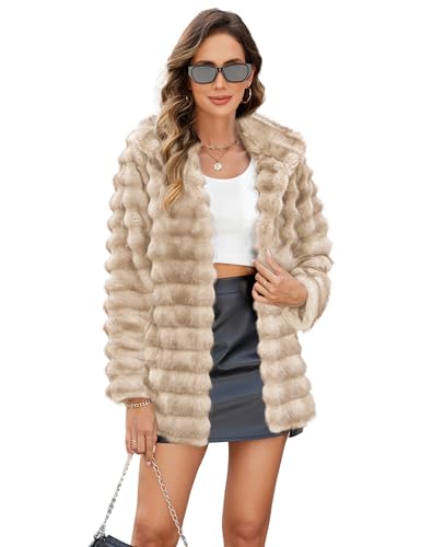 FIOPHY Womens Faux Fur Coats Fuzzy Long Sleeve Winter Jacket