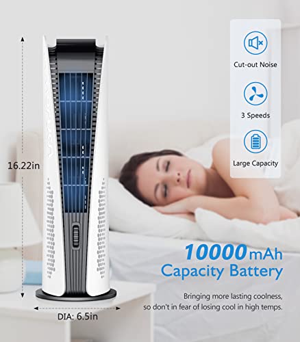 Conbola Portable Tower Fan, Oscillating 10000Mah Battery Operated Fan Rechargeable Standing Floor Fan With Led Light 16 Inch Small Personal Quiet Table Fans For Bedroom, Home, Office, Camping, Travel #TOP1