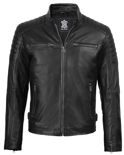 Image of fjackets Cafe Racer Mens Leather Jacket - 100% Real Lambskin Leather Jacket Men Moto Style Outerwear