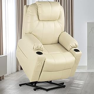 YITAHOME Power Lift Recliner Chair for Elderly, Electric Lift Chair with Heat and Massage, Faux Leather Recliner Sofa with 2 Cup Holders, Side Pockets & Remote Control for Living Room (White)