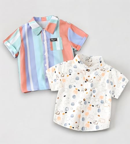 Image of Kids Boys Shirt Printed, Checkered and Floral Casual Short Sleeve Shirts Pack of 2