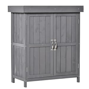 Outsunny Tuinkast, gereedschapsschuur met dubbele deur, gereedschapsschuur met 2 vakken, weerbestendig, dennenhout, naturel