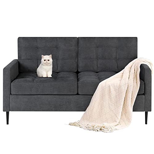 Tyboatle Mid Century Modern Upholstered Loveseat Sofa For Compact Living Room, Small Sofa Couches W/Tufted Pillows And Iron Legs For Small Space, Apartment, Dorm, Bedroom, Office, 55" W (Grey) #TOP4