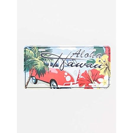 Amazon Aloha O ハワイアン アルミ プレート アロハカーナンバープレート 壁掛け ウェルカムボード 車 ハワイ雑貨 ハワイインテリア ハワイアン雑貨 ハワイアンインテリア サーフィン 西海岸 ハイビスカス ホヌ 亀 カメ ワーゲンバス レインボー ヤシの木 リーフ