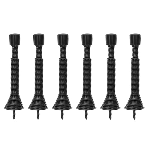 sourcing map Door Stop, 6Pcs Adjustable 3 to 4-11/16 - Spring Steel Door Stopper, Flexible Door Stoppers for Bottom of Door with Rubber Bumper Tips (Black)
