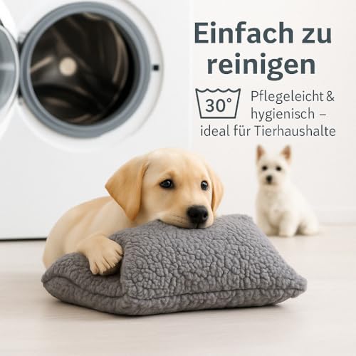 Brunolie Kuschelkissen Lilly für Hunde – Grau – 25x20x6 cm – Waschbar bei 30 °C – Robust und Kuschelig – Made in Europe