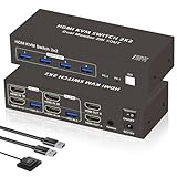 【2モニター 同時出力】HDMI KVM 切替器 2PC 切替 4K 60Hz USB 3.0 4出力 VM スイッチャー キーボード マウス 共有 デュアル ディスプレイ HDMI 2入力2出力 USB 2入力 4出力 複数入力装置 切替 多モニター 同時表示に対応