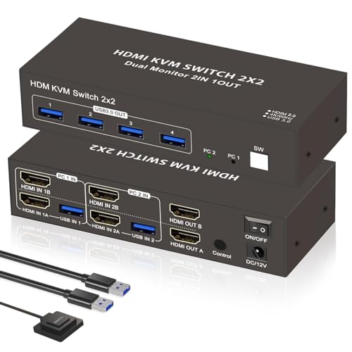 yfA j^[zHDMI KVM ؑ֊ 2PC ؑ 4K 60Hz USB 3.0 4o VM XCb`[ L[{[h }EX L fA fBXvC HDMI 22o USB 2 4o ͑u ؑ j^[ 