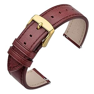 ANNEFIT Horlogebandje 17 mm, 18 mm, 19 mm, 20 mm, 21 mm, 22 mm, snelsluiting, leren armband, vervanging met roestvrijstalen metalen sluiting, Rood/Gouden Gesp, 20 mm, riem