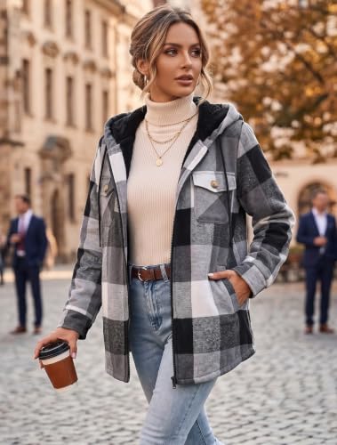 Zeagoo Women's Plaid Fleece-Lined Hooded Shacket - Image 4