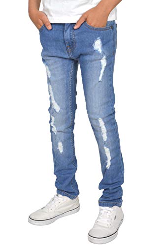 SK-1 Apparel Jeans para niños/niños/jóvenes, súper delgados, elásticos, desgastados, desgastados Azul Lightwash 14 Años