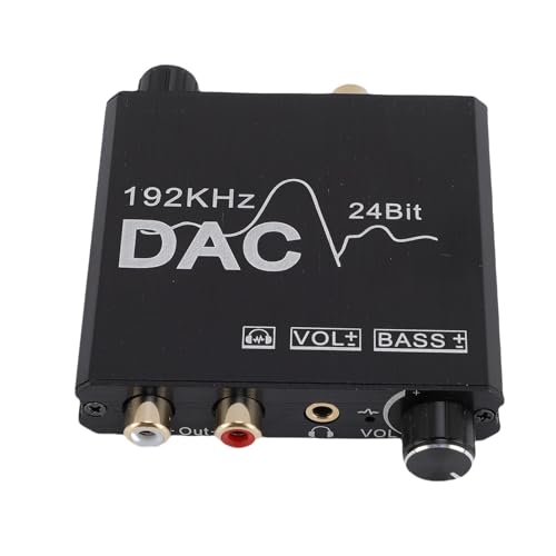 Naroote Convertidor de Sonido Digital a Analógico, DAC USB de 24 Bits de 192 KHz, Convertidor de con Perilla de Ajuste de Volumen y Graves, Ideal para Conector de Auriculares óptico Coaxial a 3,5 Mm