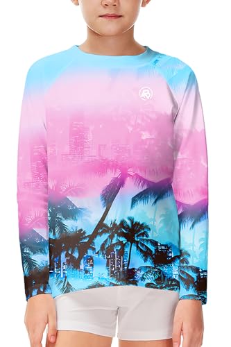 Image of AOBUTE Unisex Kids Rash Guard Long Sleeve SPF 50+ Sun Shirt UV Protection Swim Shirts 3-12 Years