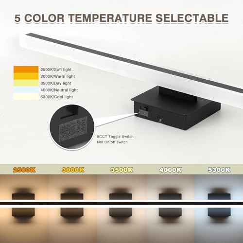 Image of 31.5 Inch 5 Color Adjustable Vanity Lights Over Mirror Vanity Lighting Fixtures for Bath Matt Black Bathroom Light Fixtures Over Mirror Black Led Modern Light Bar 5CCT