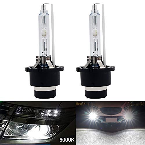 HSUN D2C D2S D2R HID Bombillas de xenón, 12 V 35 W de metal Stents base calidad faros delanteros, 6000 K blanco puro, paquete de 2