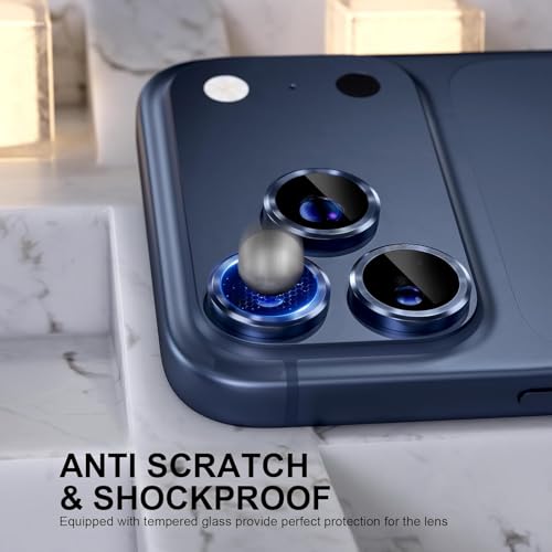Image of Choiche Camera Lens Protector Compatible for iPhone 17 Pro 6.3-Inch and iPhone 17 Pro Max 6.9-Inch, 9H Tempered Glass Metal Individual Ring Cover, Easy Installation Tray, HD Clear, 1 Set (Blue)