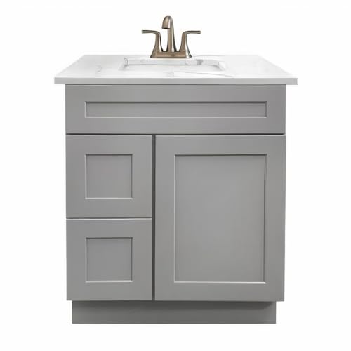30" Shaker Bathroom Vanity Sink Base with Drawers (Ready-to-Assemble) (Light Grey Shaker Vanity Base) - Thumbnail 2