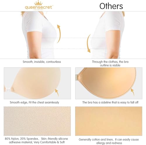 Image of queensecret Adhesive Bra, Push up Strapless Self Adhesive Bra, Invisible Silicone Bra for Backless Dress (Nude, D)