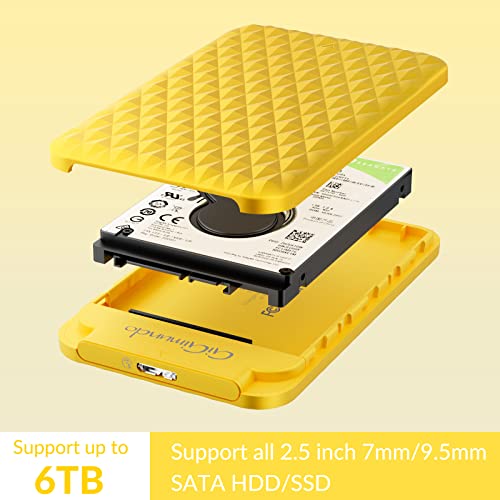Image of GiGimundo 2.5 inch Tool Free Hard Drive Enclosure, 5Gbps USB 3.0 to SATA III External HDD Enclosure for 2.5inch 9.5mm 7mm SSD HDD, Supports UASP SATA III (Yellow)