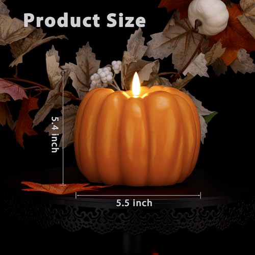 Image of Fall Flameless Candles with Remote, Real Wax Pumpkin Shaped Candle | Flickering Orange Battery Operated Candles, Remote Included, For Autumn, Harvest, Thanksgiving, Halloween, Home, Party Decor